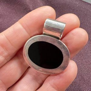 Handcrafted Vintage 925 Sterling Silver Classic Huge Pendant Set with Black Onyx